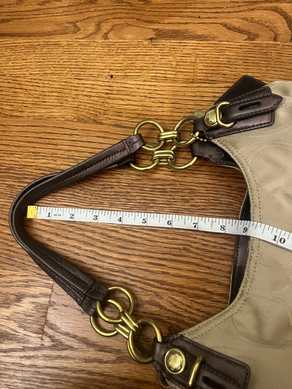 Coach Signature Beige and Brown Hobo Shoulder Bag 16153 - Picture 13 of 16